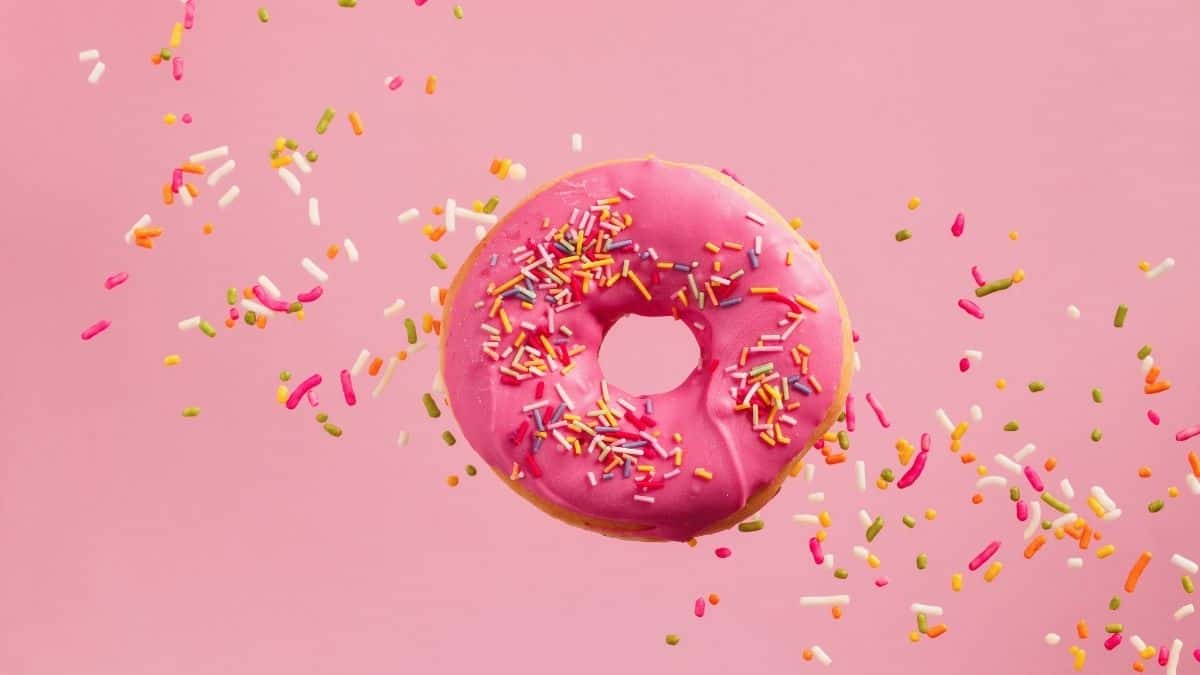 pink donut with sprinkles.