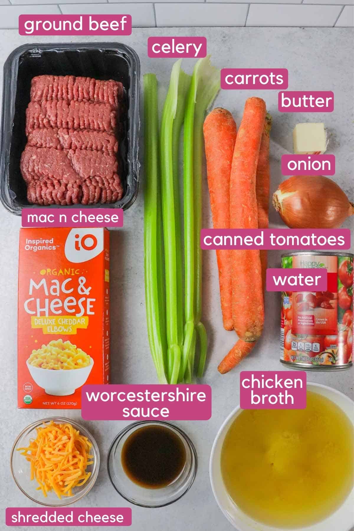 Cheesy Hamburger Soup Recipe Ingredients.