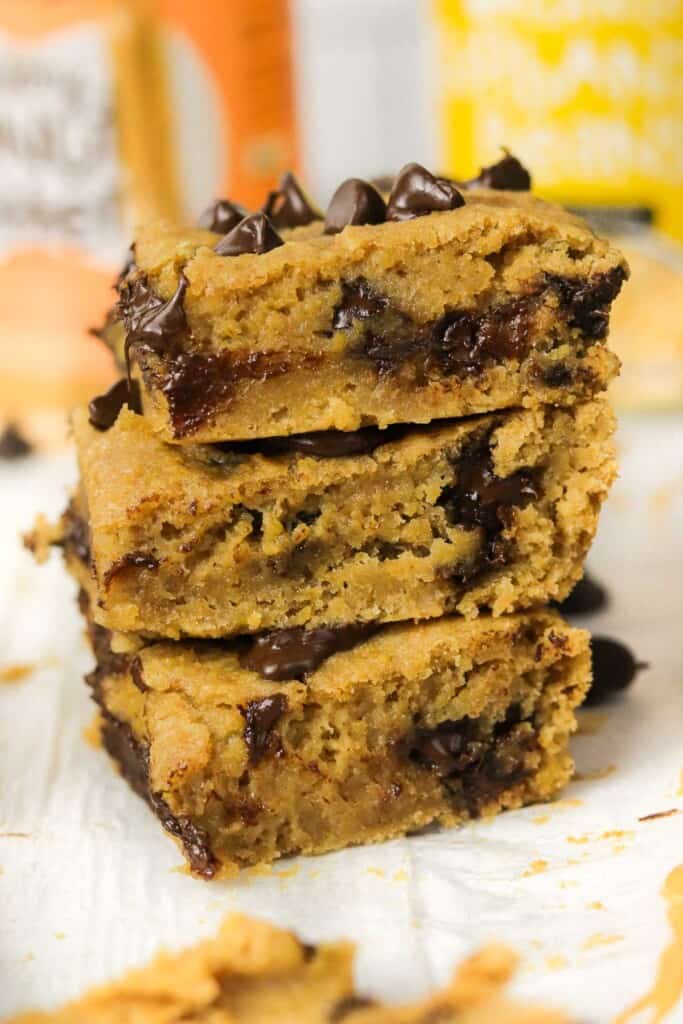 3 stacked chickpea blondies.