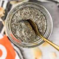 scooping protein chia pudding with a spoon