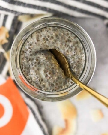 scooping protein chia pudding with a spoon