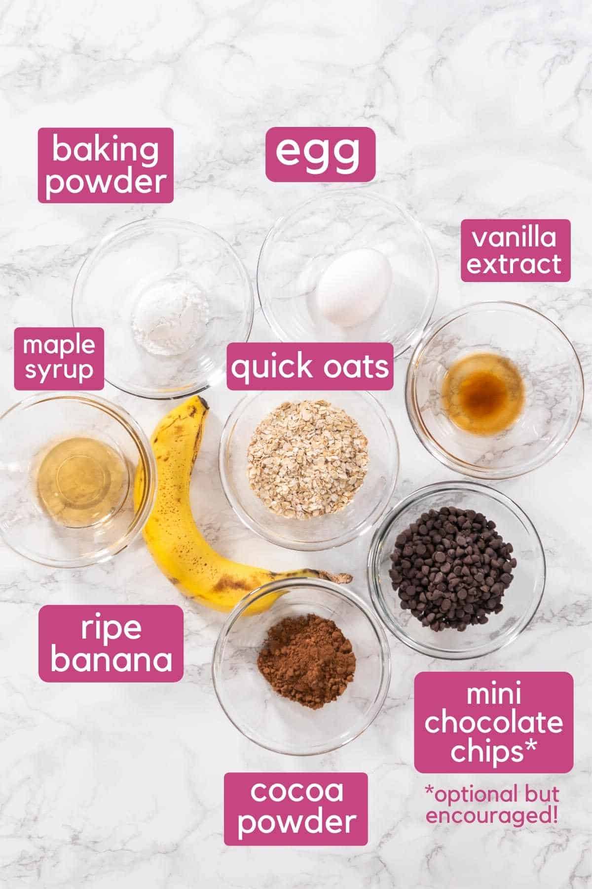 5 Minute Chocolate Baked Oats Ingredients.