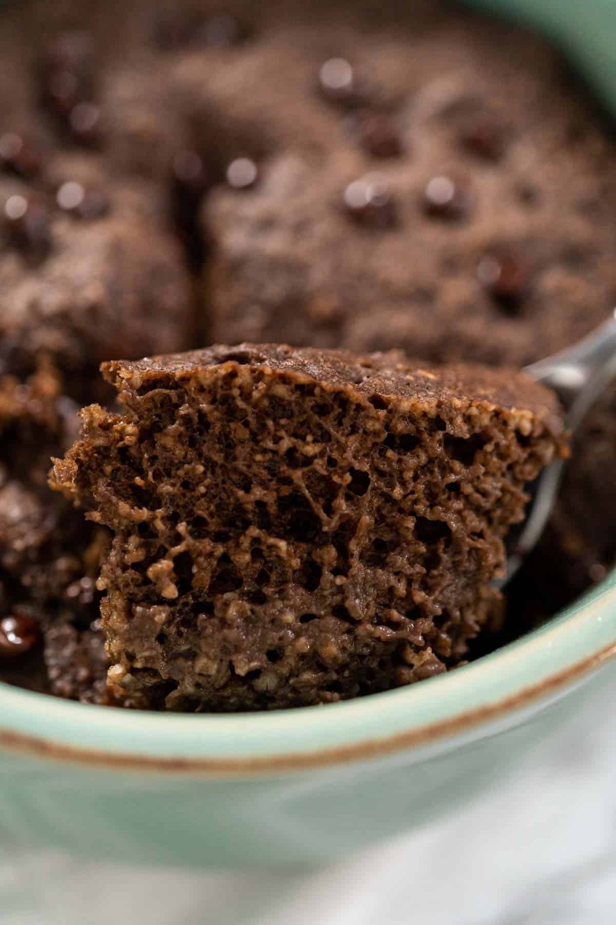 Close up of 5 Minute Chocolate Baked Oats.