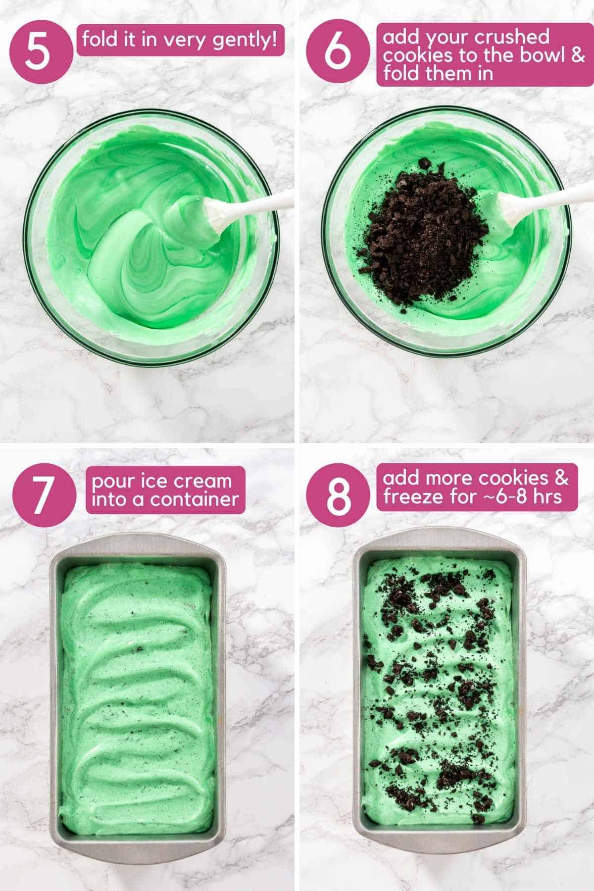 How to add cookies and prepare No Churn Grasshopper Ice Cream.