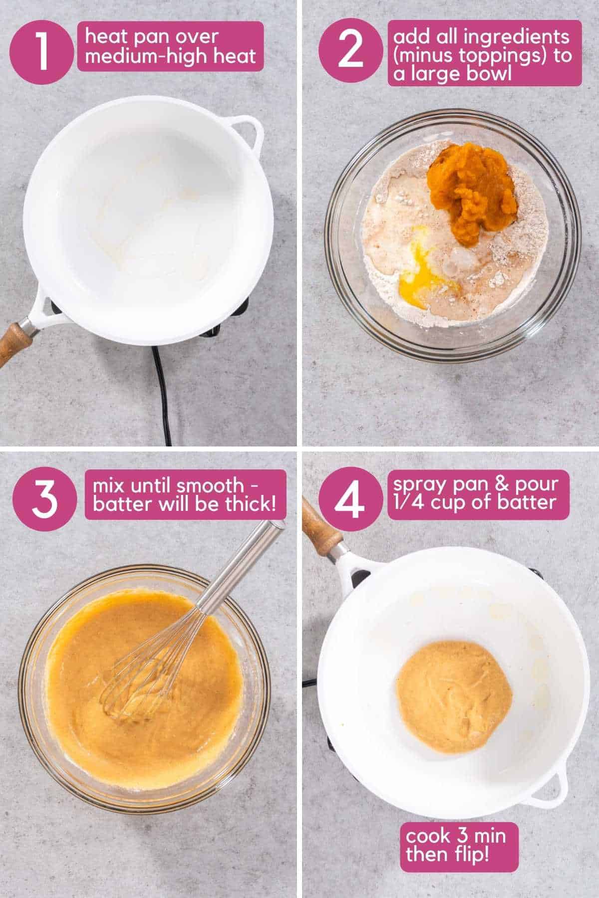 Bisquick Pumpkin Pancakes how to make steps 1-4.