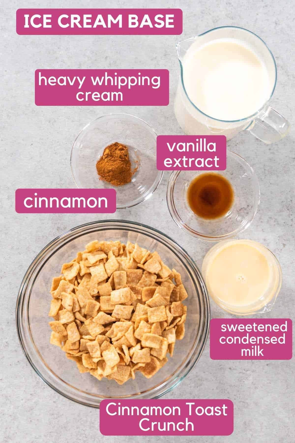 No Churn Cinnamon Toast Crunch Ice Cream base ingredients.