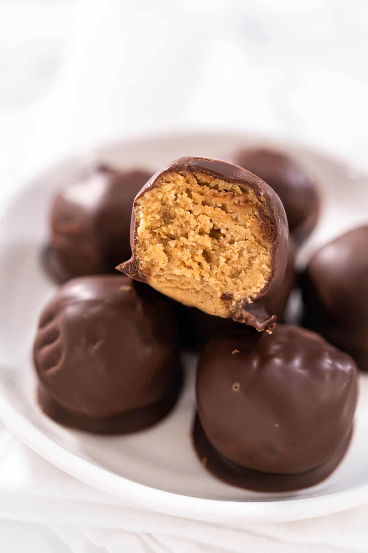 Chocolate coated peanut butter balls.