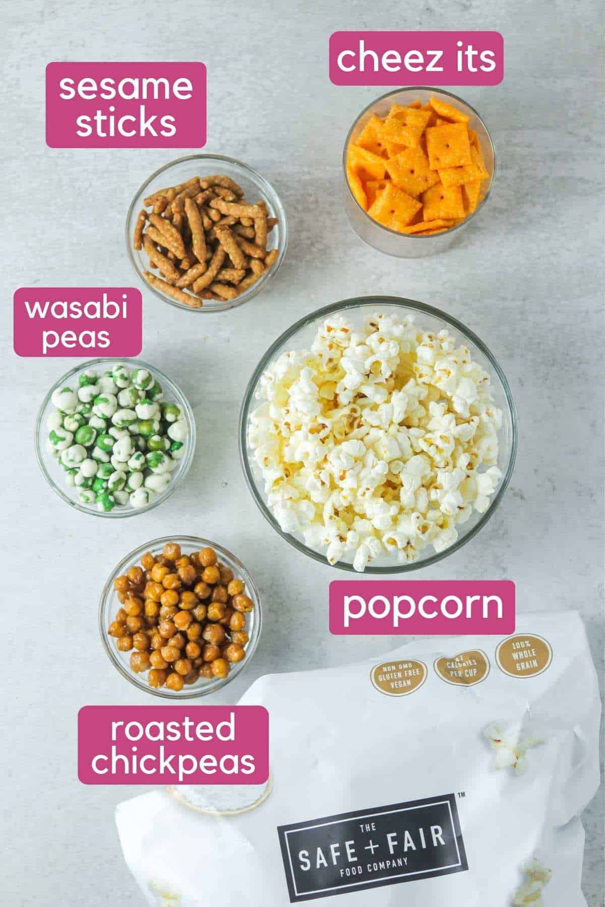 Savory popcorn trail mix ingredients