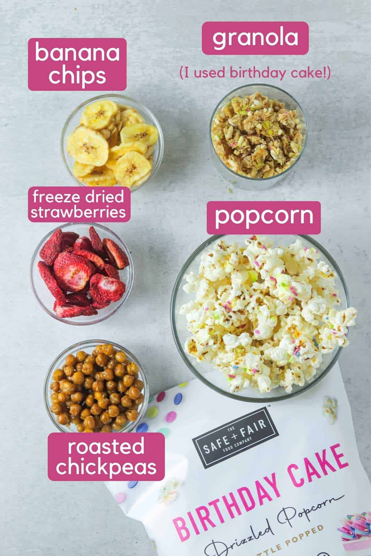 sweet popcorn trail mix ingredients