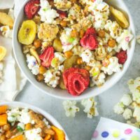 sweet popcorn trail mix in a bowl