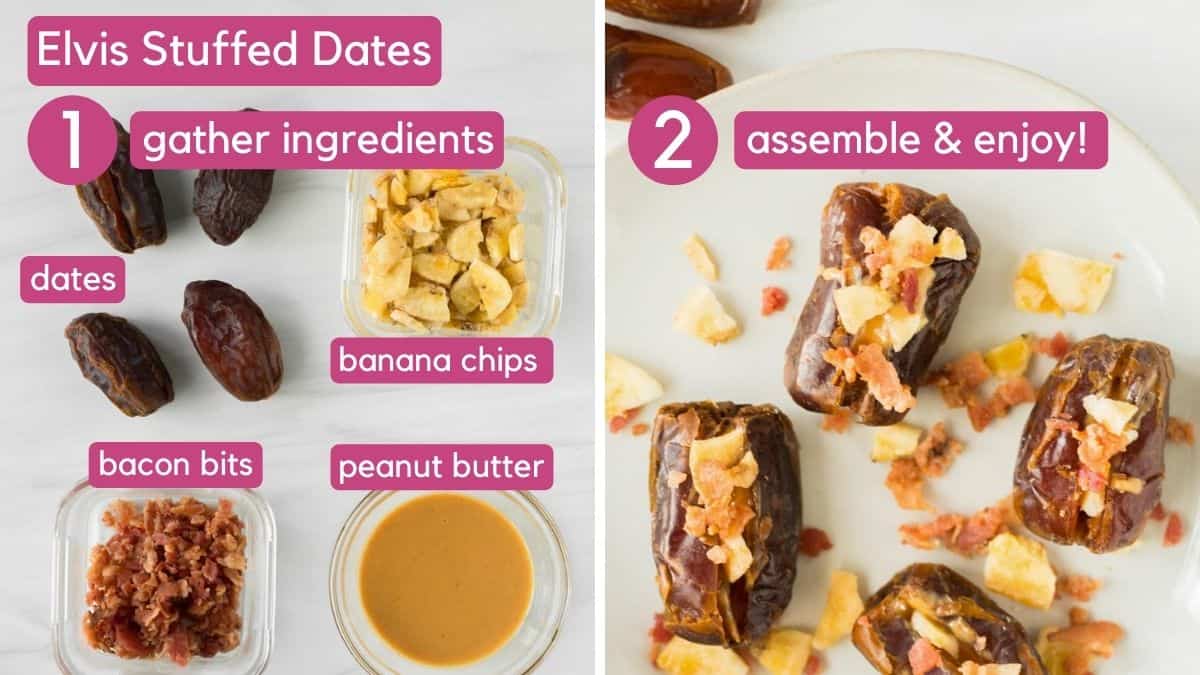 steps for elvis stuffed dates with peanut butter, honey, bananas, and bacon