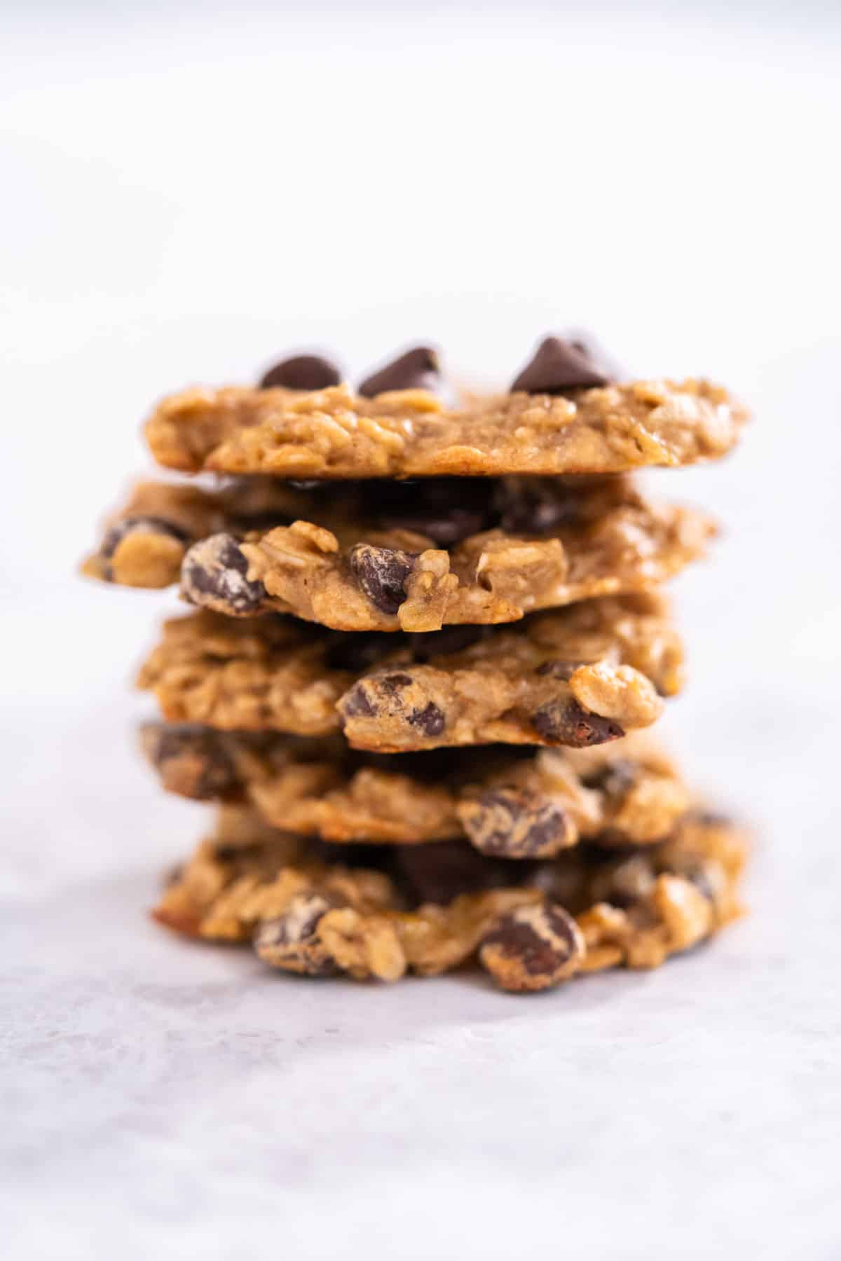 A stack of five 3 ingredient banana oatmeal cookies.