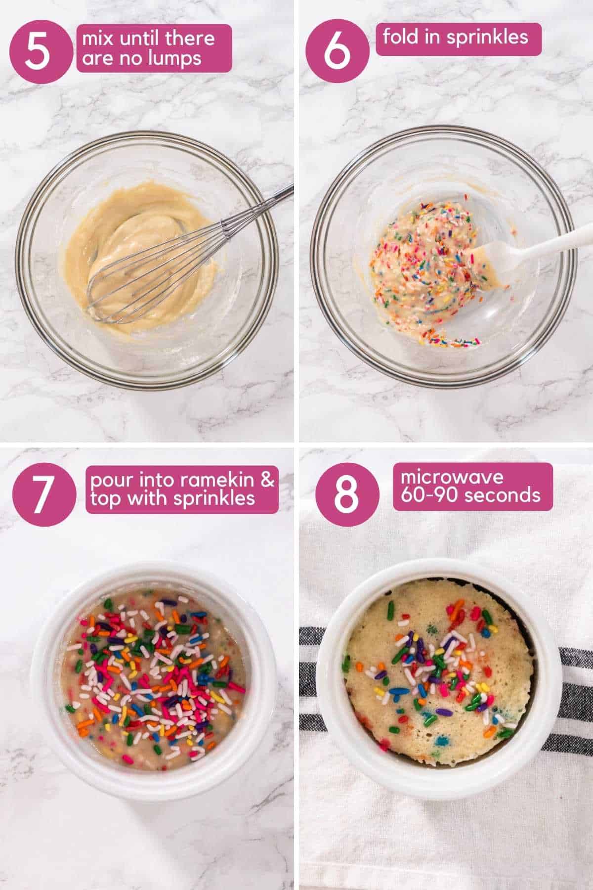 Add sprinkles and microwave vanilla vegan mug cake.