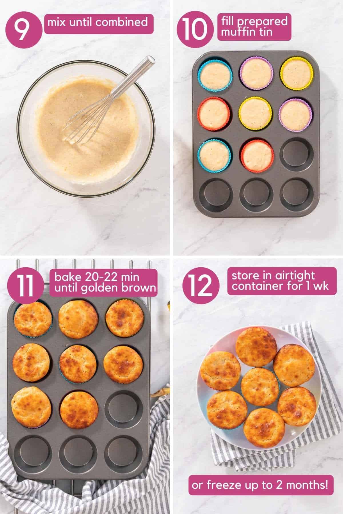 fill muffin tin and bake for banana protein muffins.