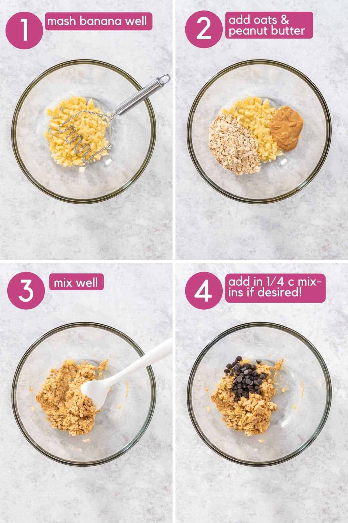 mix ingredients in bowl for 3 ingredient banana oatmeal cookies.