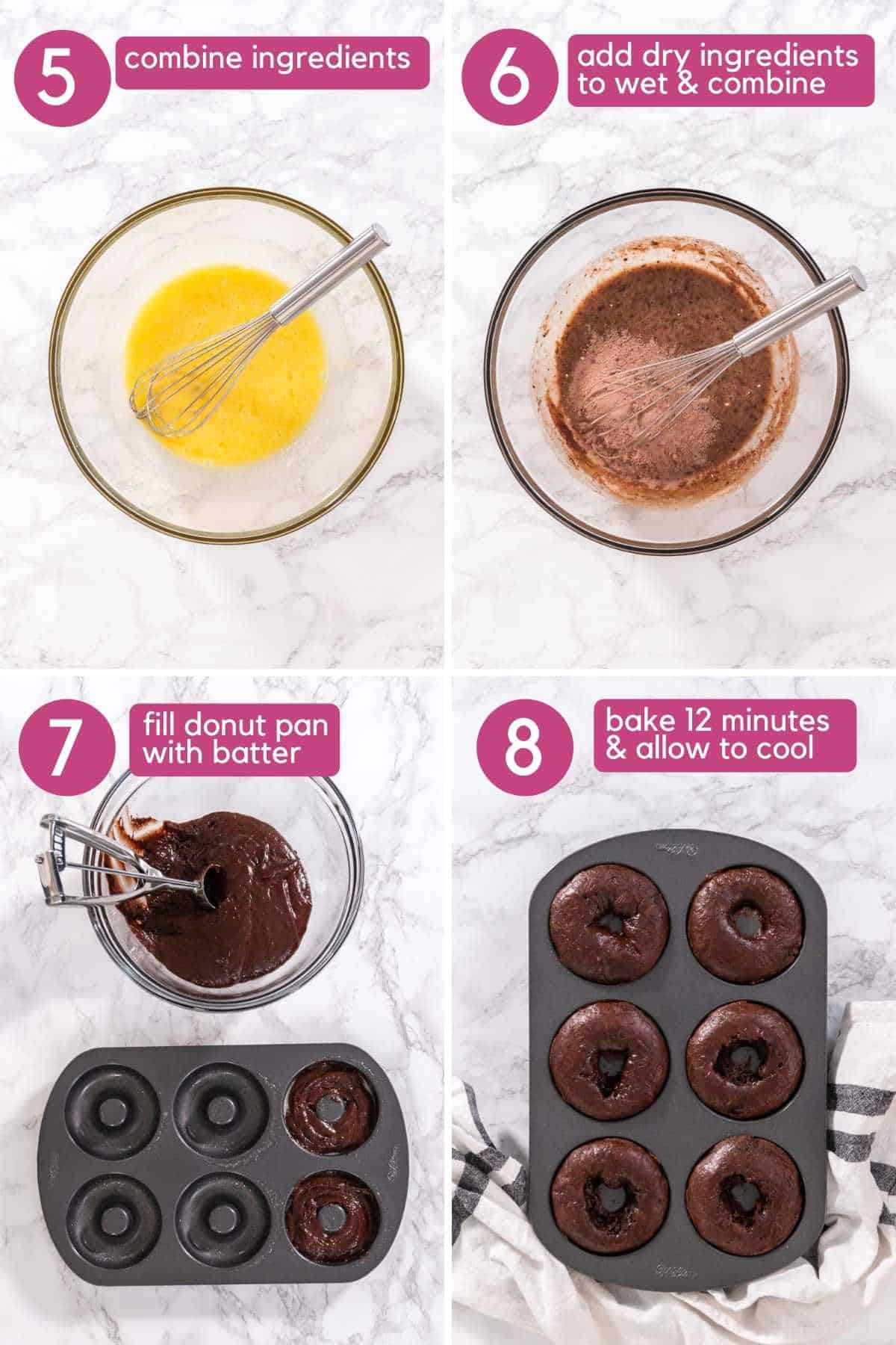 Add to wet ingredients and fill donut pan for chocolate protein donuts.