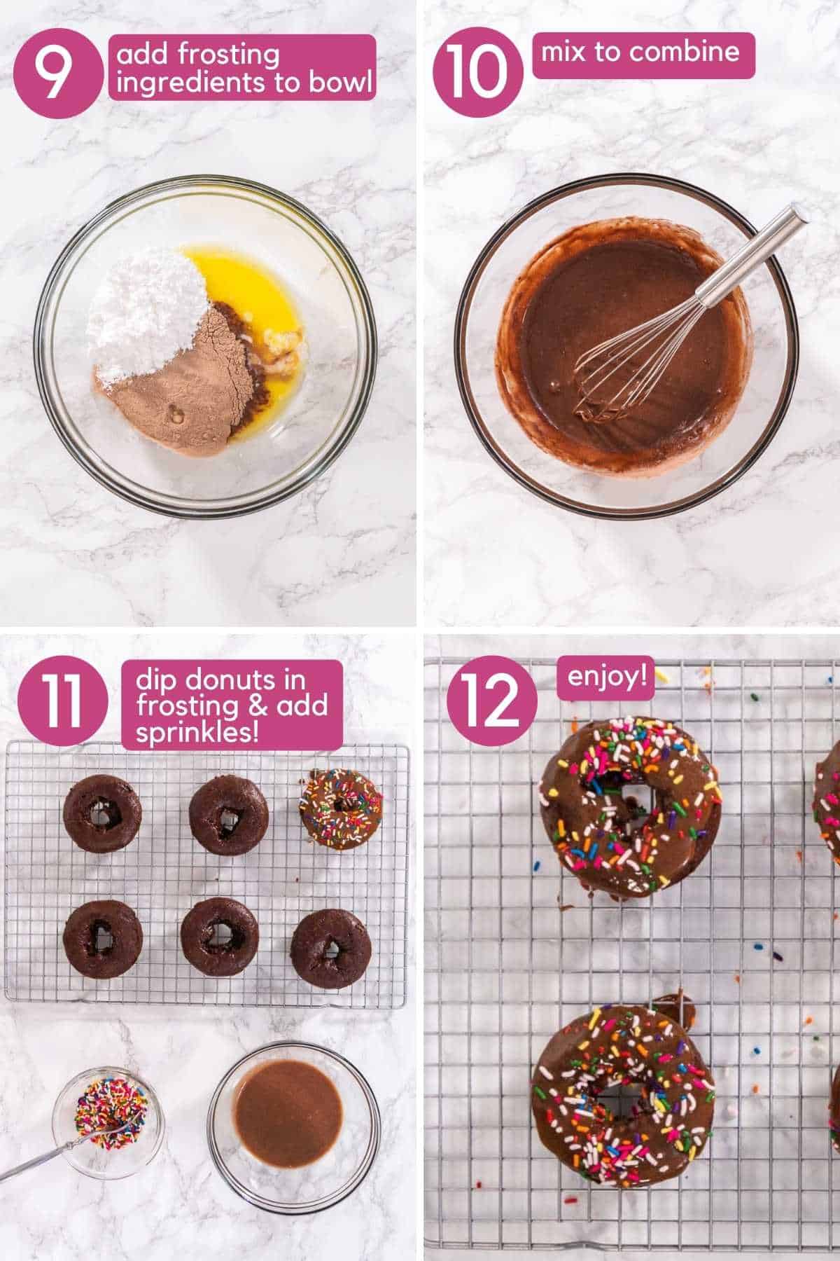 Make frosting and dip donuts for chocolate protein donuts.