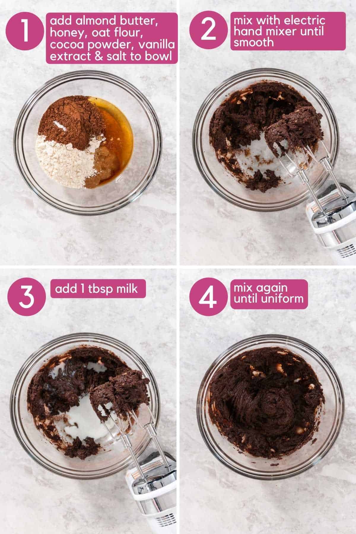 edible brownie batter add ingredients and mix with hand mixer.