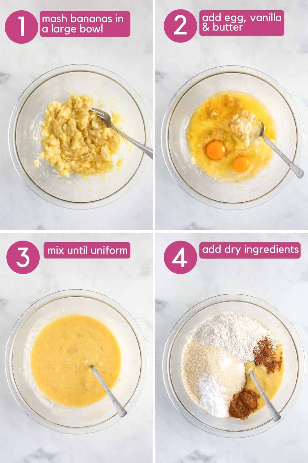 mashing the banana and combining wet ingredients