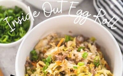 Two bowls of egg roll in a bowl, with a text overlay that reads: inside out egg roll.