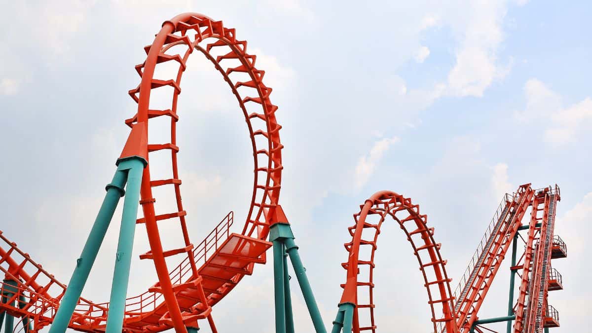 a roller coaster on a sunny day.